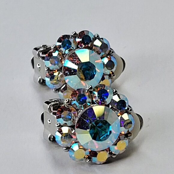 Aurora Borealis Clip On Earrings, Colorful Small Clip Ons - Picture 2 of 4